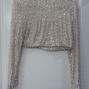 Pink Lily Glittering Silver Sequin Blouse